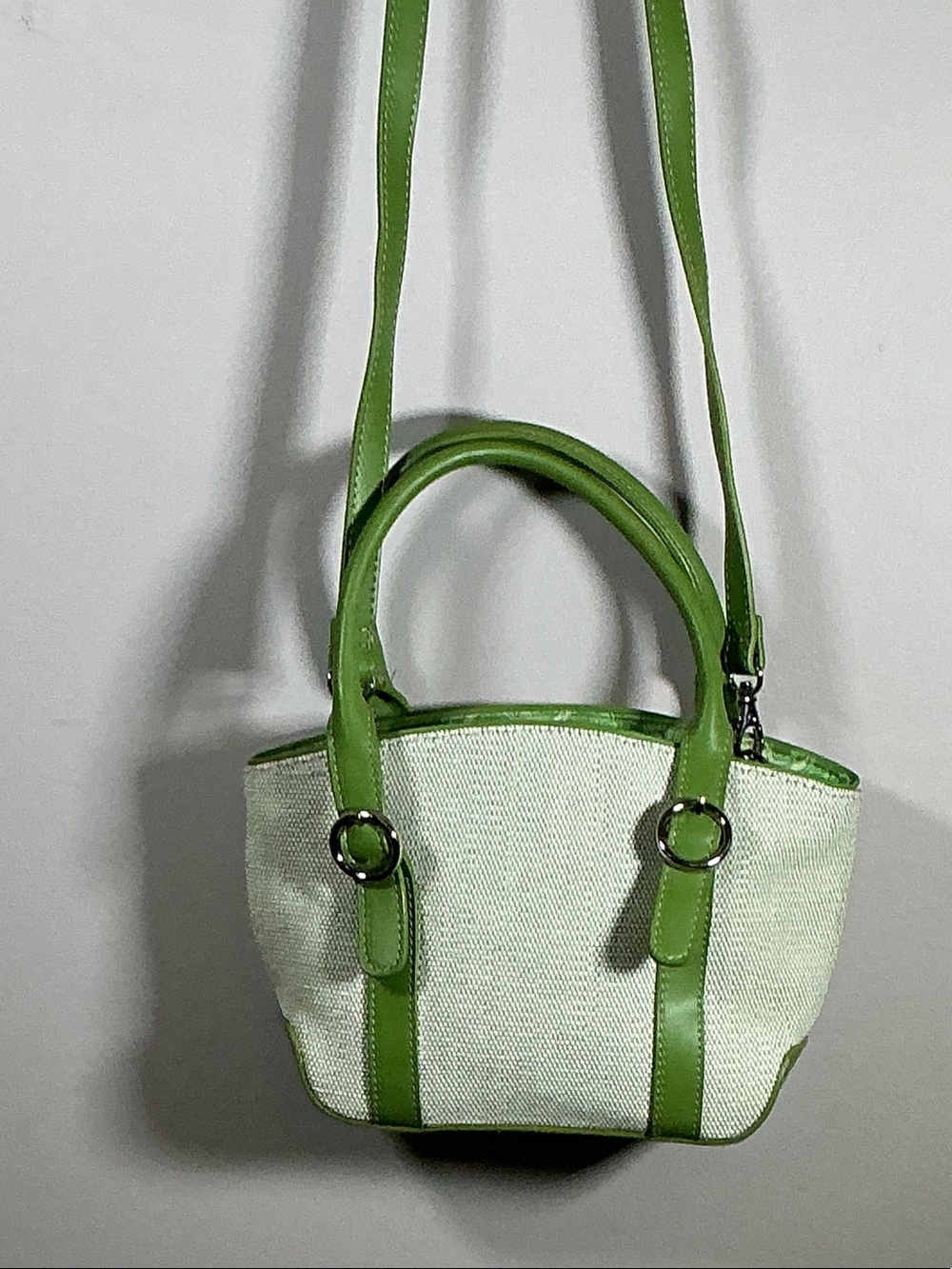 Fossil Green Canvas Leather Mini Satchel Crossbody